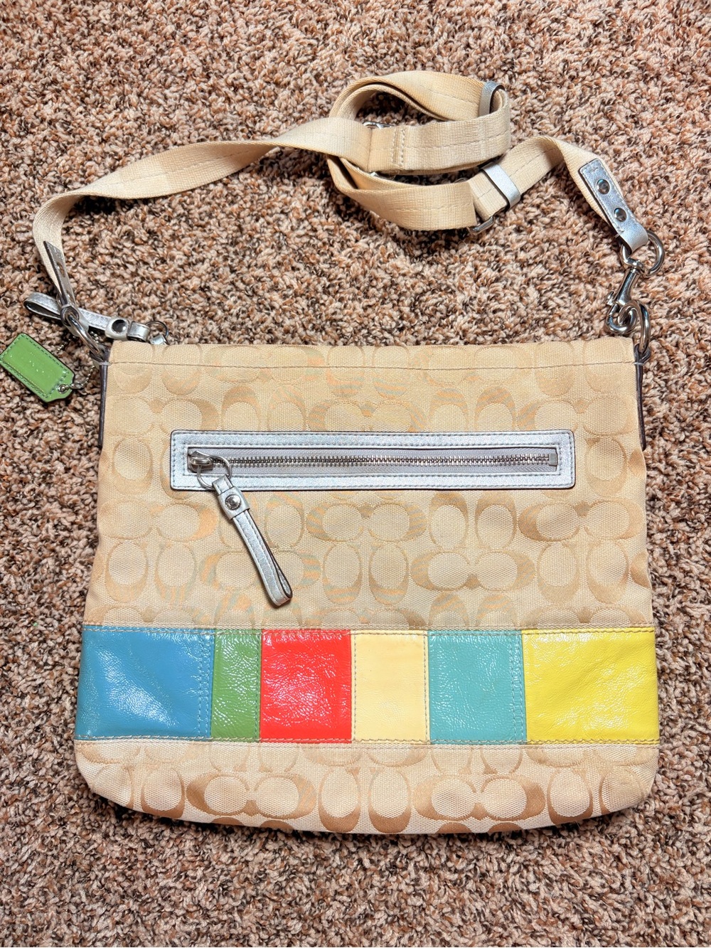 Coach Beige Signature Canvas Crossbody with Multicolor Leather Panels - Picture 4 of 5